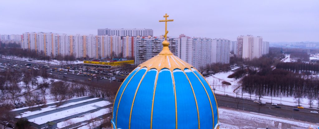 г. Москва Каширское шоссе, Храм Живоначальной Троицы,  - Фото с квадрокоптера