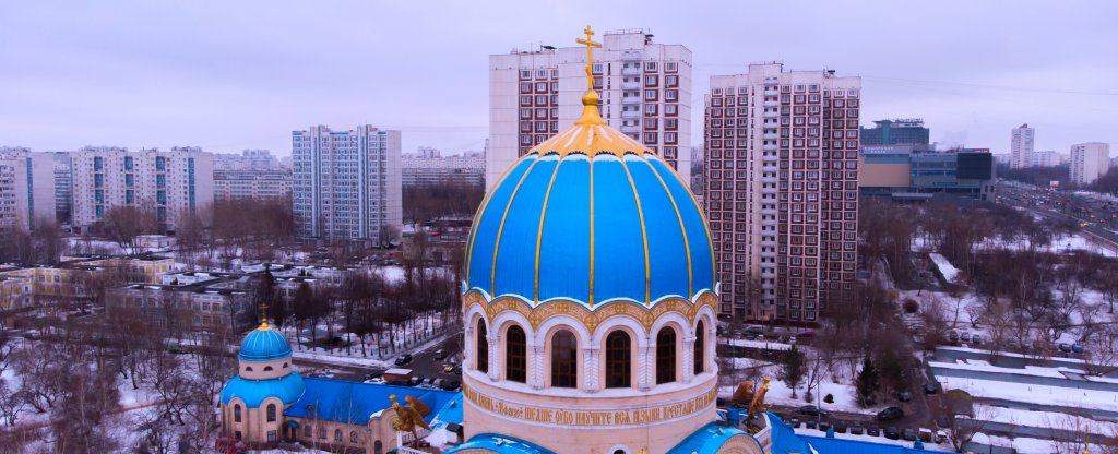 г. Москва Каширское шоссе, Храм Живоначальной Троицы,  - Фото с квадрокоптера