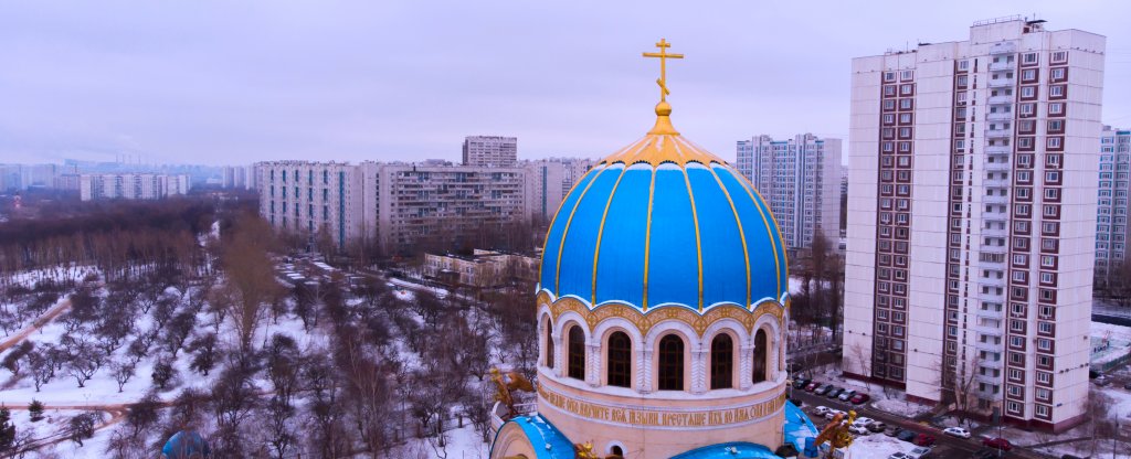 г. Москва Каширское шоссе, Храм Живоначальной Троицы,  - Фото с квадрокоптера