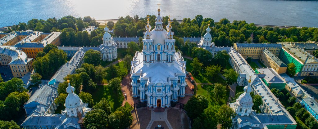 Санкт-Петербург, Смольный собор на рассвете, Санкт-Петербург - Фото с квадрокоптера