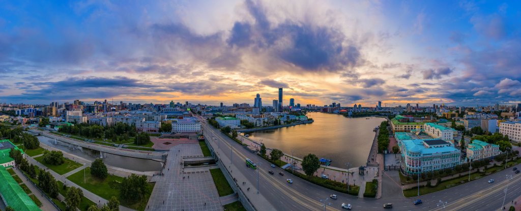 Центр города Екатеринбурга закат, Екатеринбург - Фото с квадрокоптера