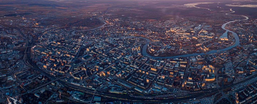 Панорама Вологды в лучах морозного заката,  - Фото с квадрокоптера