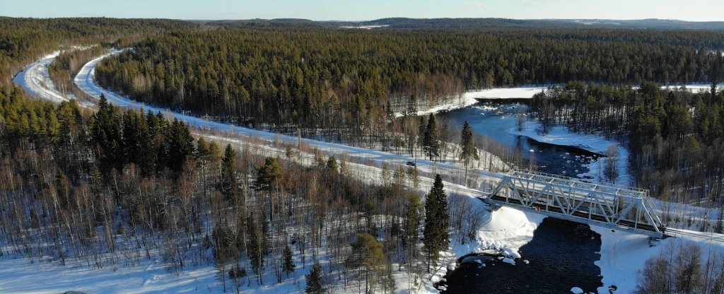 Зимние Виды Реки Чирка Кемь в Карелии,  - Фото с квадрокоптера