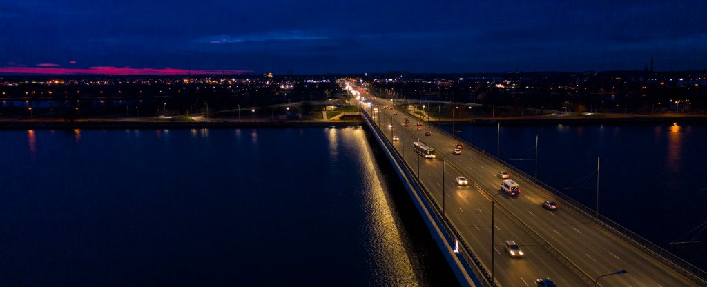 Riga. Bridge over Daugava river,  - Фото с квадрокоптера