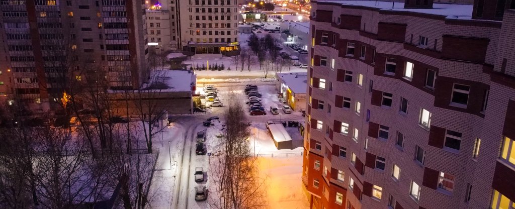 Night aerial view of KGEU dormitory 2,  - Фото с квадрокоптера