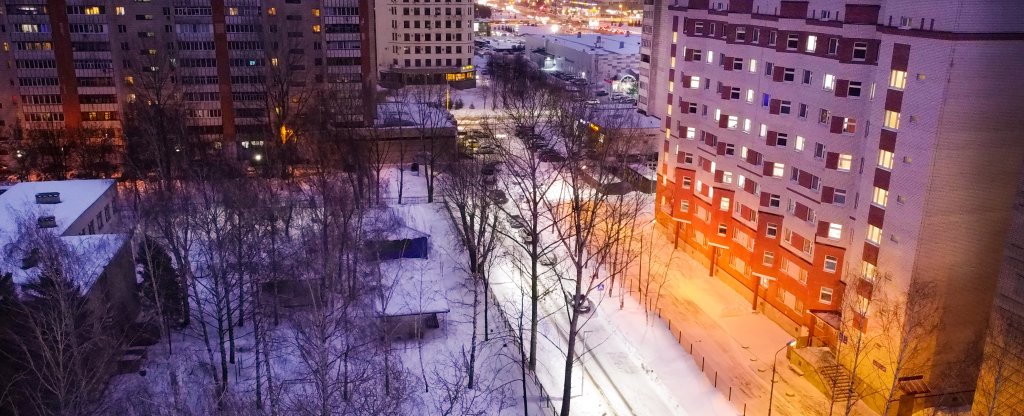 Night aerial view of KGEU dormitory 2,  - Фото с квадрокоптера