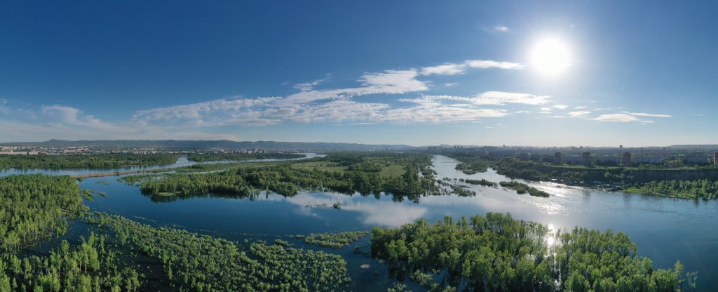 Панорама половодья на Енисее, Красноярск - Фото с квадрокоптера