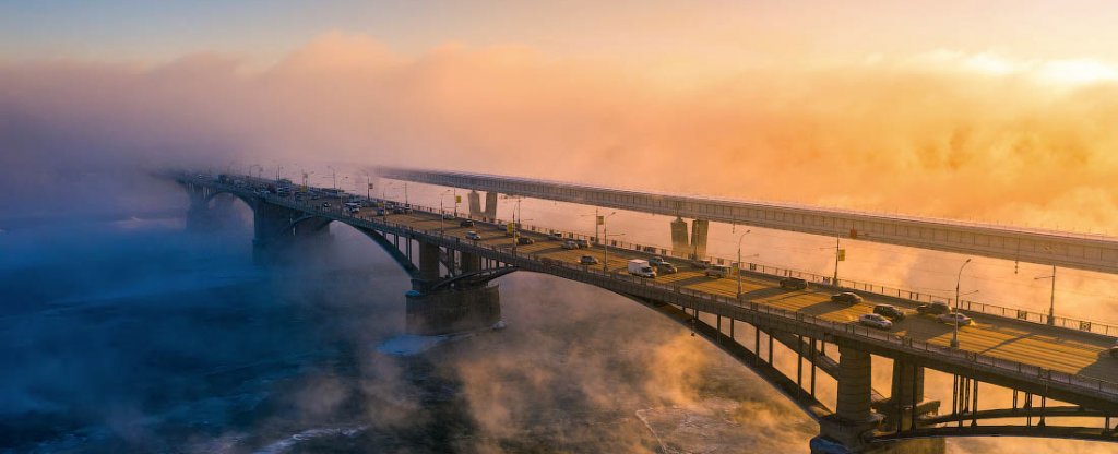 Коммунальный мост через Обь, Новосибирск - Фото с квадрокоптера