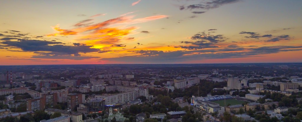 Вечерняя Вологда . Золотистый закат,  - Фото с квадрокоптера