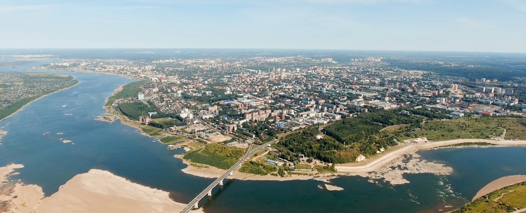 Обмелевшая река Томь, Томск - Фото с квадрокоптера